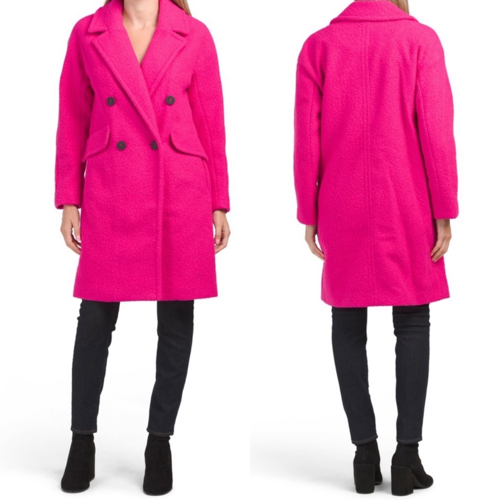 Bcbg Maxazria Double Breasted Boucle TEDDY Coat Jacket Bright Pink Size M NEW
